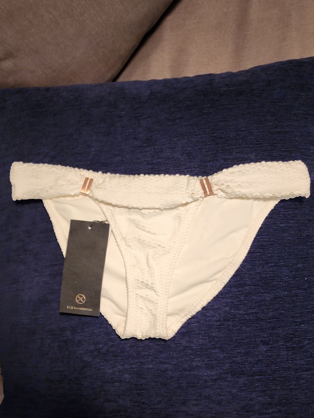 VIX PAULA HERMANNY  White Textured Bikini Bottom with Gold Logo